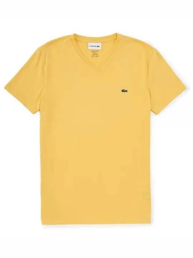 Men's Logo V-Neck Short Sleeve T-shirt Yellow - LACOSTE - BALAAN 2