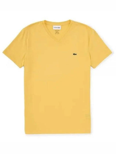 Men's Logo V-Neck Short Sleeve T-shirt Yellow - LACOSTE - BALAAN 2