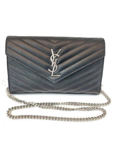 YSL 377828 Black Monogram Matelasse Cassandra Medium Silver Chain Cross Bag - SAINT LAURENT - BALAAN 1