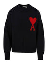 Intarsia Big Heart Logo Wool Knit Top Black - AMI - BALAAN 2