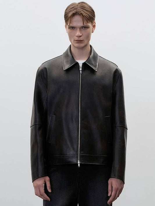 Vintage Washed Single Leather Jacket Black - SEEZ - BALAAN 1