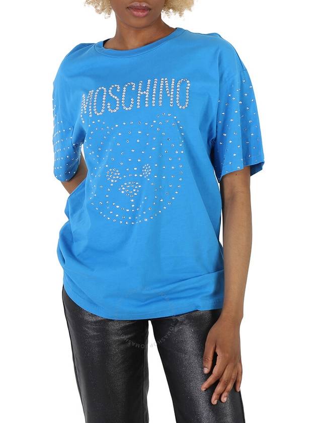 Moschino Blue Crystal Teddy Bear Oversize Cotton T-Shirt, Size X-Small - MOSCHINO - BALAAN 1