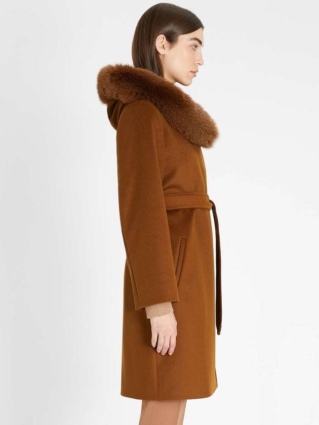 Mango Fox Fur Hooded Wool Single Coat Brown - MAX MARA - BALAAN 4