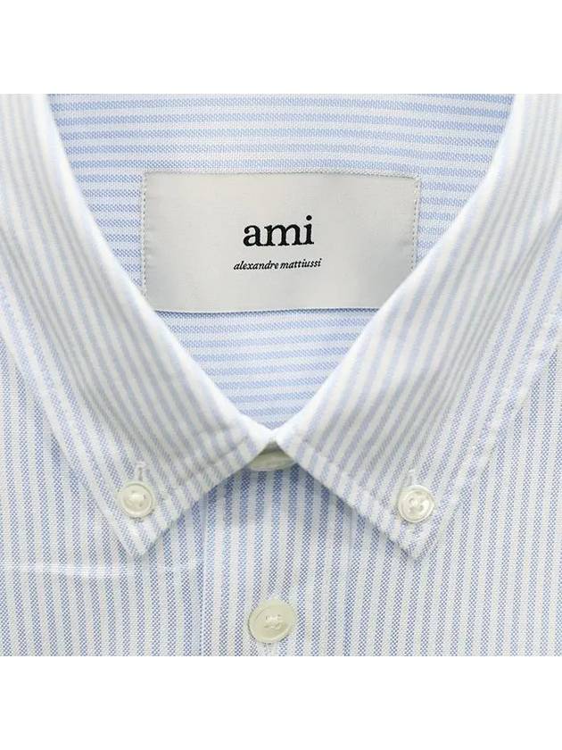 Logo Striped Long Sleeve Shirt Blue - AMI - BALAAN 3