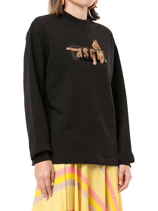 Cat Logo Crew Neck Sweatshirt Black - MSGM - BALAAN.