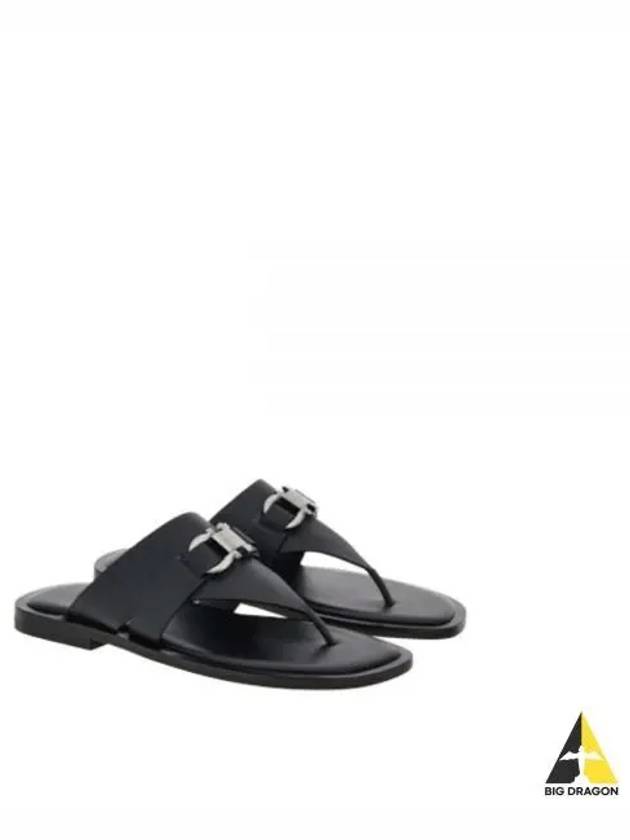 Gancini Leather Flip Flops Black - SALVATORE FERRAGAMO - BALAAN 2