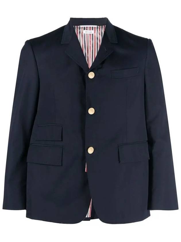 Typewriter Cloth Grosgrain Placket Sport Jacket Navy - THOM BROWNE - BALAAN 3