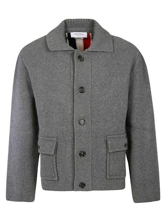 Intarsia Center Back Voile Wool Jacket Grey - THOM BROWNE - BALAAN 1