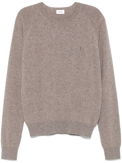 Cassandre crew neck long sleeve knit top beige - SAINT LAURENT - BALAAN 2