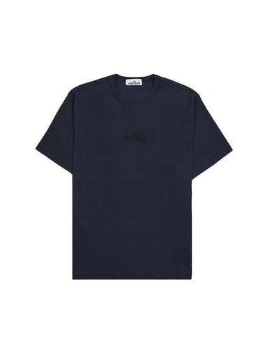 Micro Embroidered Logo Cotton Jersey Short Sleeve T-Shirt Navy - STONE ISLAND - BALAAN 1