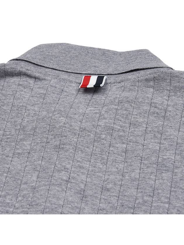 RWB Button Ribbed Polo Wool Knit Top Grey - THOM BROWNE - BALAAN 9