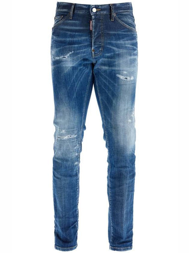 navy blue cotton jeans with worn effect 5 pockets - DSQUARED2 - BALAAN 1