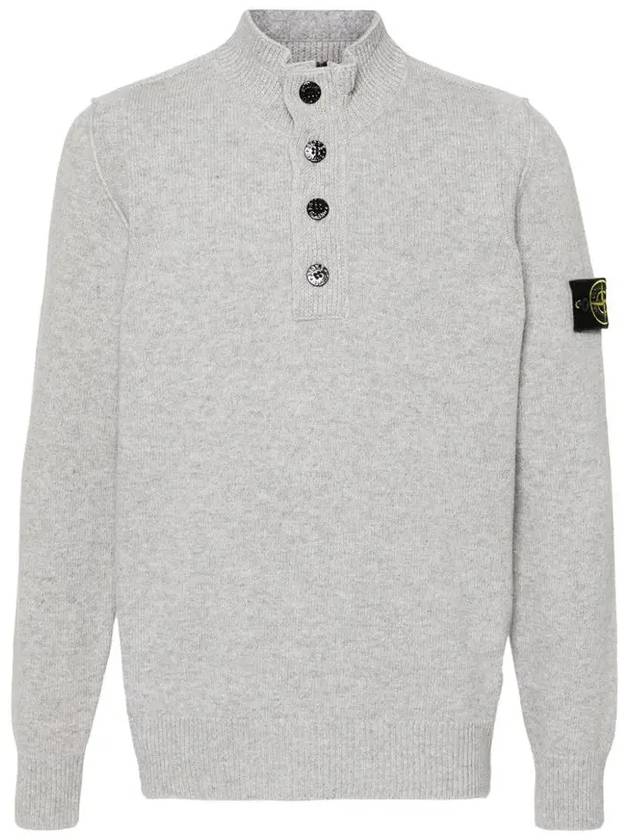 Wappen Patch Half Button Lambswool Knit Top Grey - STONE ISLAND - BALAAN 3