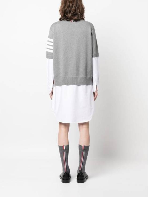 Women's 4 Bar Cotton Shirt Midi Dress White Grey - THOM BROWNE - BALAAN 5