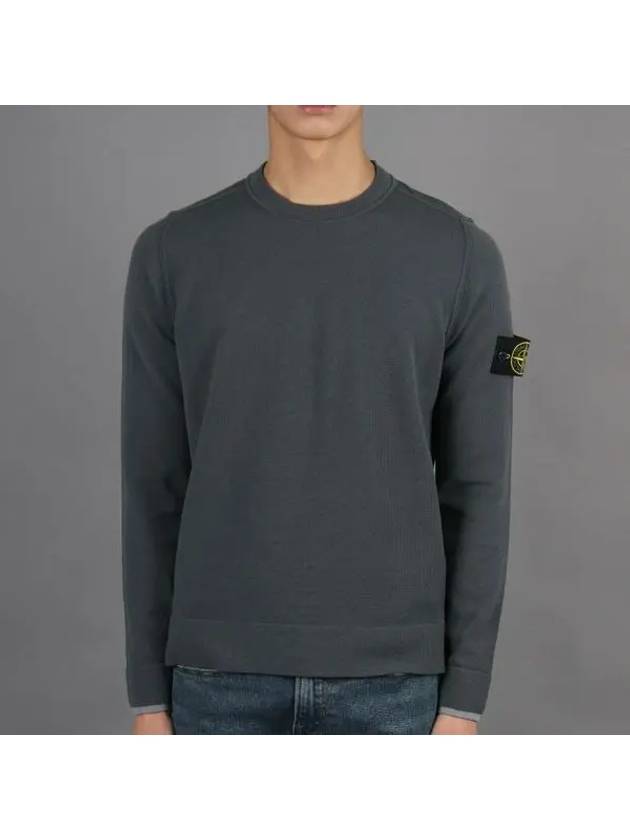 Logo Patch Crew Neck Knit Top Grey - STONE ISLAND - BALAAN 2