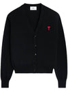 Red Heart Logo Merino Wool Cardigan Black - AMI - BALAAN 2