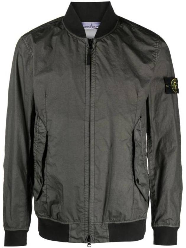 Men's Wappen Patch Zip-Up Bomber Jacket Green - STONE ISLAND - BALAAN 2