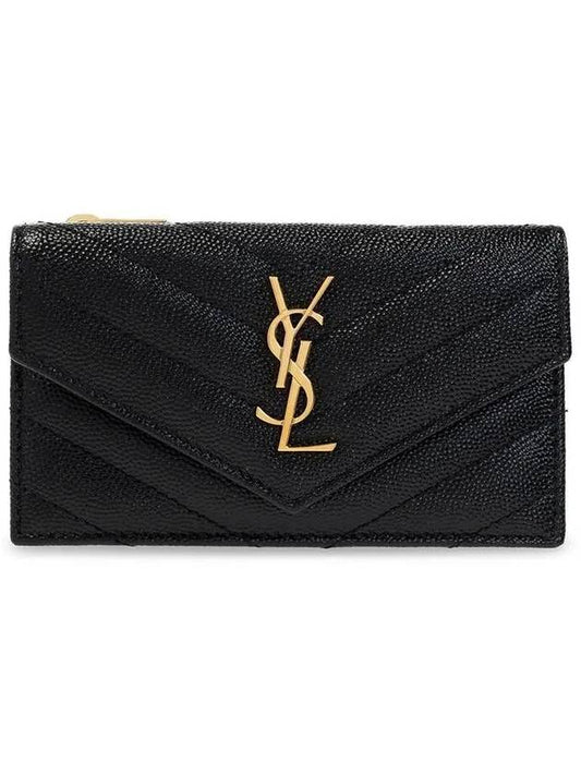 Cassandre Matelasse Fragment Emboss Leather Flap Card Wallet Black - SAINT LAURENT - BALAAN 2