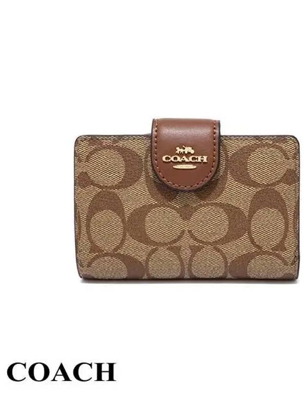 Signature Corner Zipper Medium Half Wallet Brown - COACH - BALAAN 2