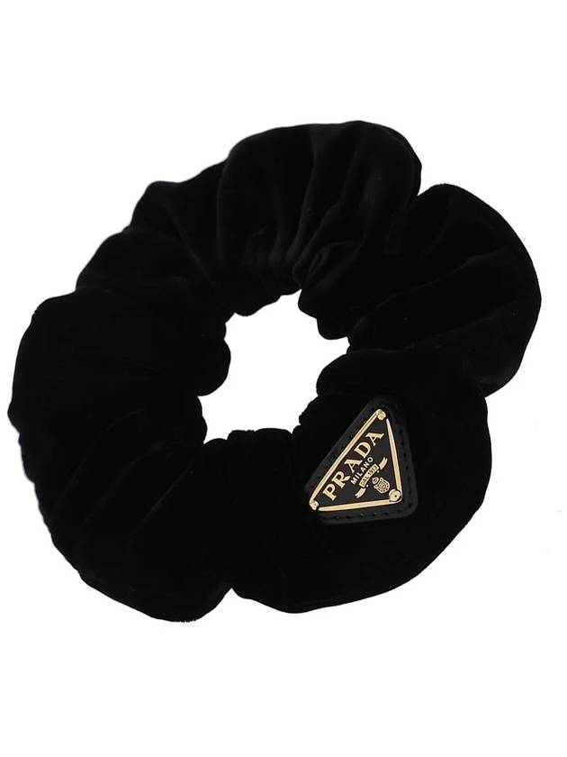 Women's Logo Detailed Velvet Scrunchie Black - PRADA - BALAAN 4