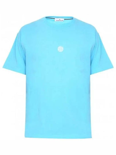 Garment Dyed Lettering One Print Cotton Jersey Short Sleeve T-Shirt Turquoise - STONE ISLAND - BALAAN 2