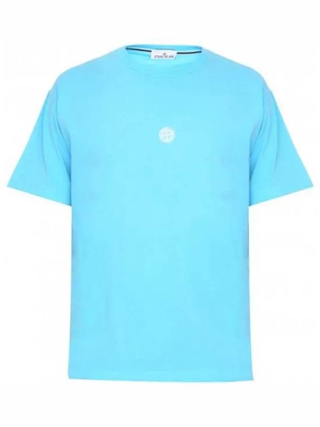 Garment Dyed Lettering One Print Cotton Jersey Short Sleeve T-Shirt Turquoise - STONE ISLAND - BALAAN 2