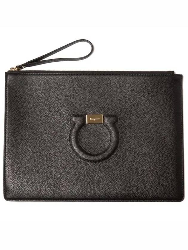 Gancini Leather Clutch Bag Black - SALVATORE FERRAGAMO - BALAAN 2