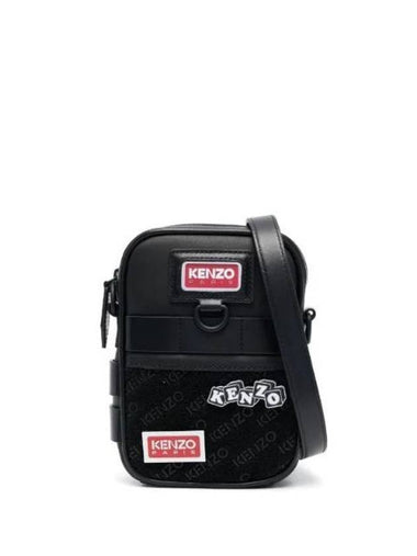 Logo Badge Leather Cross Bag Black - KENZO - BALAAN 1