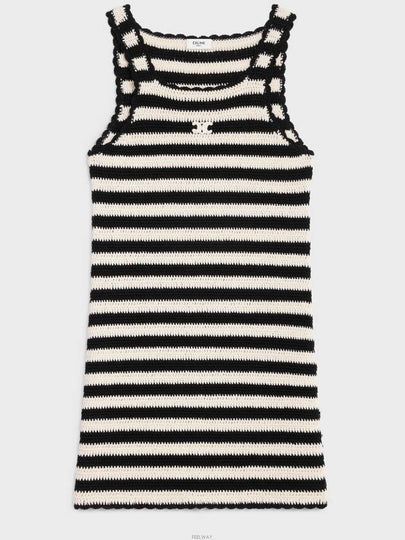 Triomphe Striped Crochet Short Dress Ecru Black - CELINE - BALAAN 2