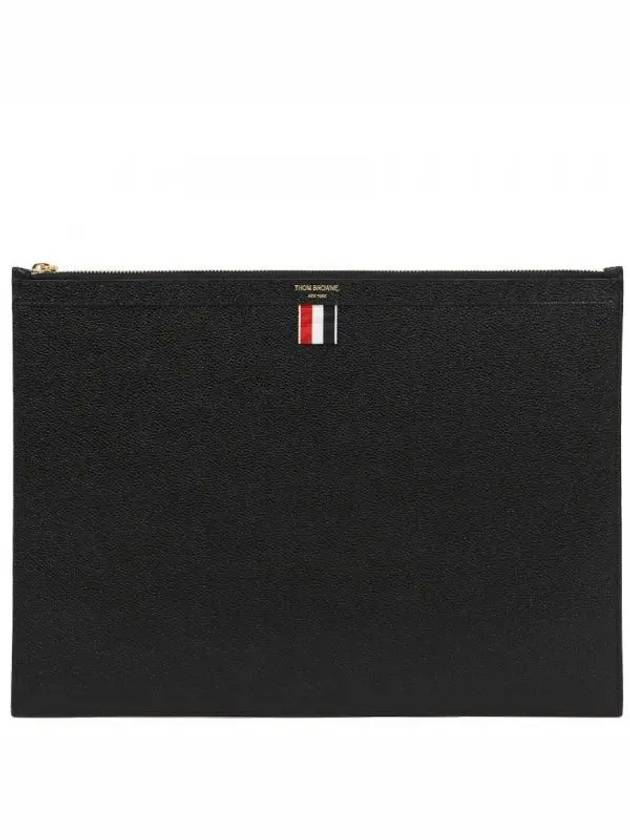 Pebble Grain Leather Large Zipper Laptop Holder Black - THOM BROWNE - BALAAN 2