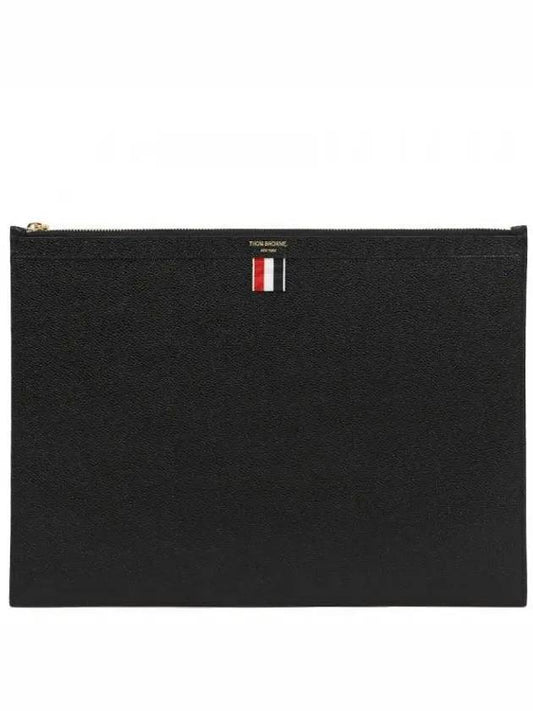 Pebble Grain Leather Large Zipper Laptop Holder Black - THOM BROWNE - BALAAN 2