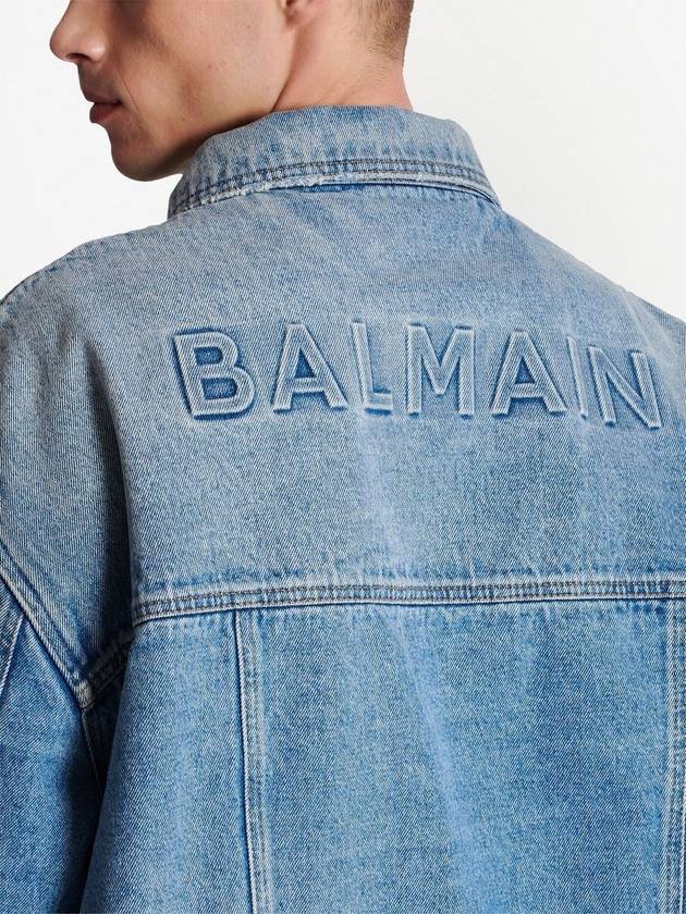 Monogram Pattern Flap Pocket Denim Jacket Blue - BALMAIN - BALAAN 6