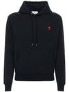 Paris Embroidered Front Logo Kangaroo Pocket Hoodie Black - AMI - BALAAN 1