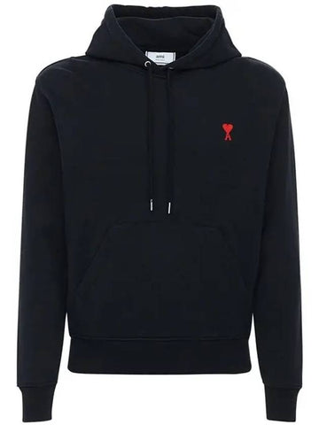 Paris Embroidered Front Logo Kangaroo Pocket Hoodie Black - AMI - BALAAN 1