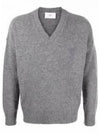 Men's Heart Logo V-Neck Cashmere Knit Top Grey - AMI - BALAAN 2