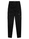 Garment Dyed Old Effect Stretch Broken Twill Cotton Cargo Pants Black - STONE ISLAND - BALAAN 2