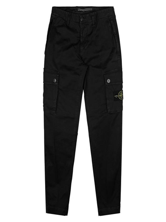 Garment Dyed Old Effect Stretch Broken Twill Cotton Cargo Pants Black - STONE ISLAND - BALAAN 2