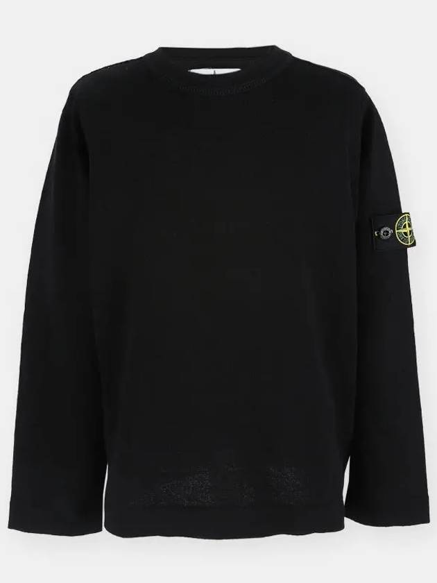 Stone Kids Waffen Patch Cotton Knit Long Sleeve T Shirt Black 7616509A2 V0029 - STONE ISLAND - BALAAN 1