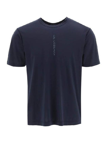 Men's Mercerized Jersey Vertical Logo Short Sleeve T-Shirt Navy - CP COMPANY - BALAAN 1