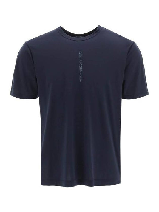 Men's Mercerized Jersey Vertical Logo Short Sleeve T-Shirt Navy - CP COMPANY - BALAAN.