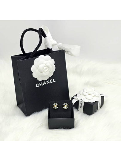 Logo Button Stud Earrings Gold Black - CHANEL - BALAAN 2