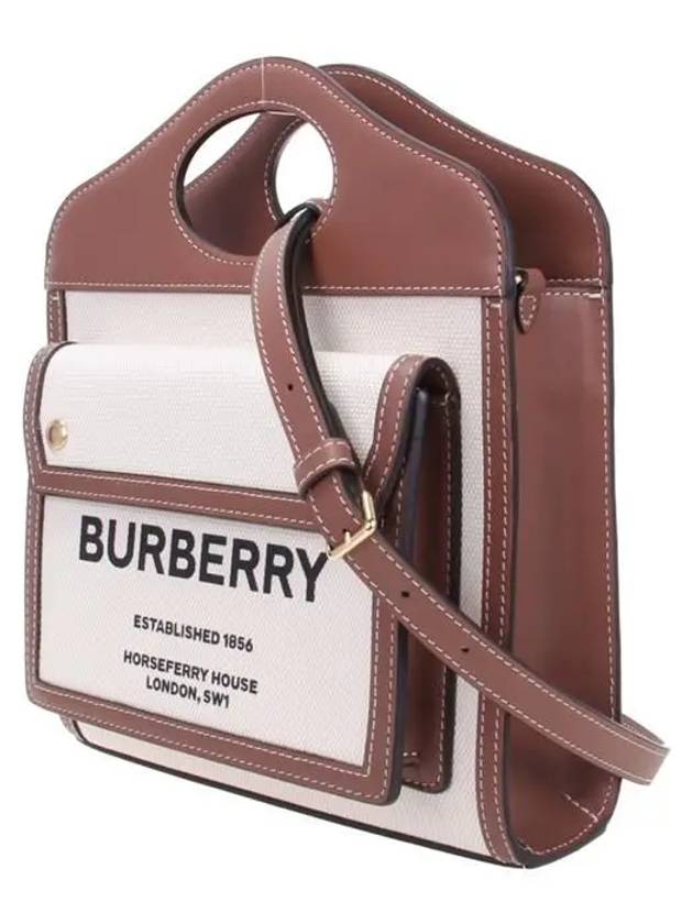 Mini Two-Tone Canvas And Leather Pocket Bag Natural Malt Brown - BURBERRY - BALAAN 3