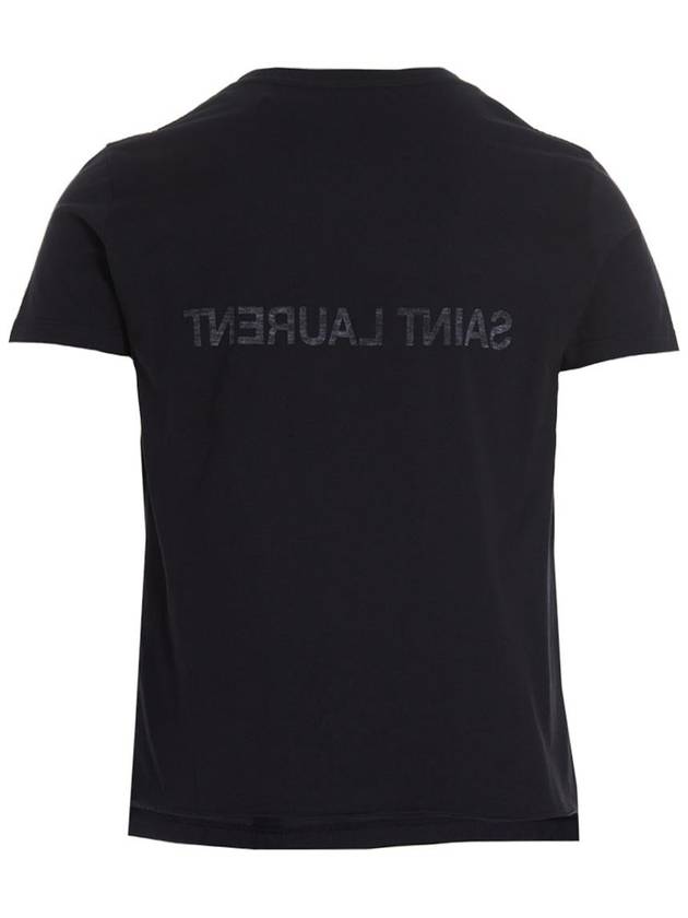 Reverse Logo Print Cotton Short Sleeve T-Shirt Navy - SAINT LAURENT - BALAAN 3