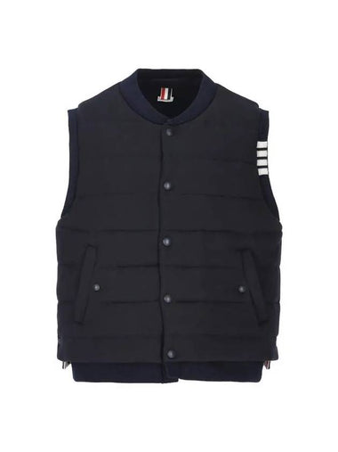 Men's 4-Bar Stripe Merino Reversible Padded Vest Navy - THOM BROWNE - BALAAN 1