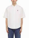 Men's Boxy Fit Embroidered Logo Short Sleeve Shirt White - AMI - BALAAN 2