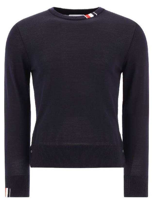 Intarsia Stitch Crew Neck Merino Wool Knit Top Navy - THOM BROWNE - BALAAN 2