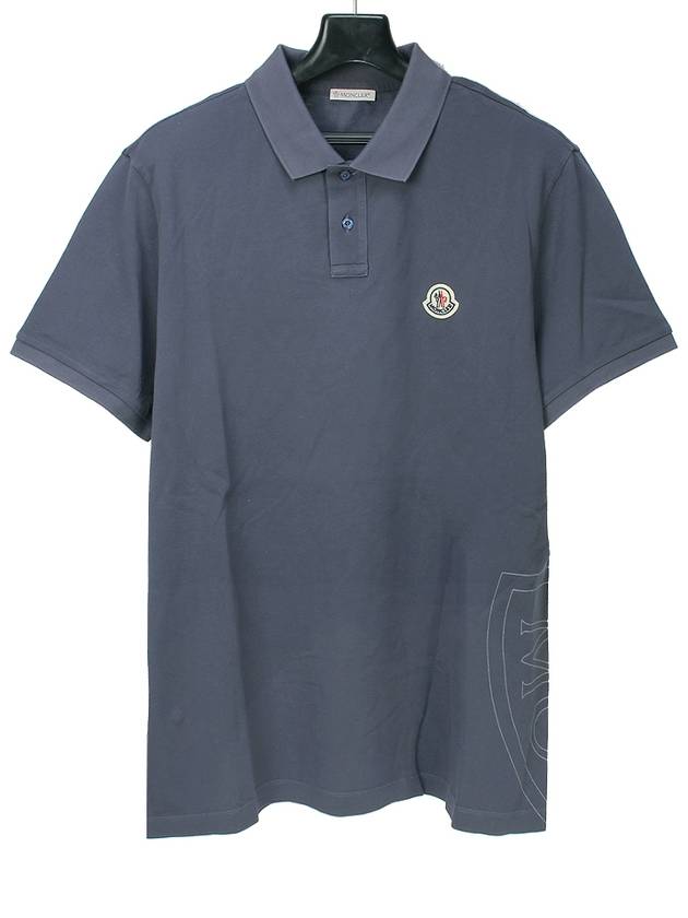 Chest Logo Patch Polo Shirt Blue Grey - MONCLER - BALAAN 2