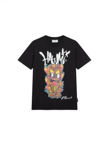 Men's Hawaiian Painting Crew Neck T-Shirt Black 271987 - PHILIPP PLEIN - BALAAN 1