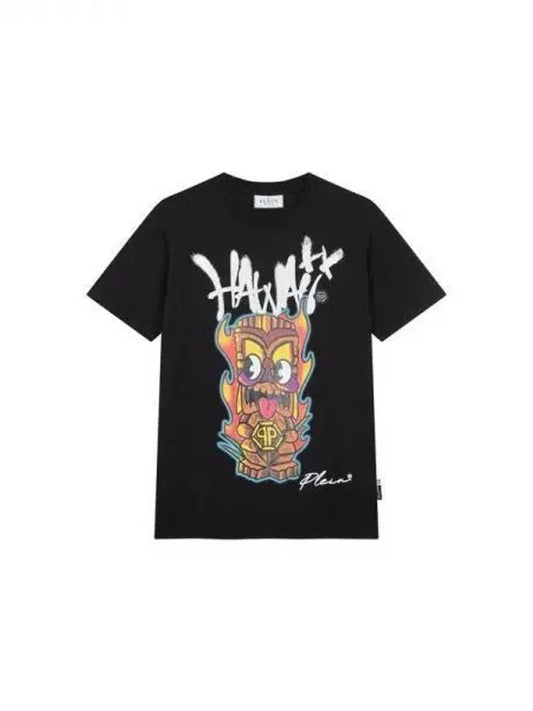 Men's Hawaiian Painting Crew Neck T-Shirt Black 271987 - PHILIPP PLEIN - BALAAN 1