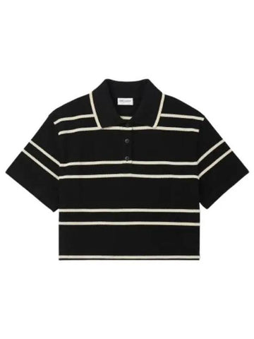 Cassandre striped short sleeve polo shirt black t collar - SAINT LAURENT - BALAAN 1